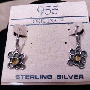 Sterling Earrings with Amber Stone